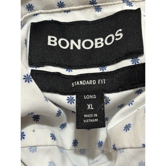 Bonobos Short Sleeve Button Down Shirt XL Long White Blue Floral Standard Fit - Picture 2 of 5